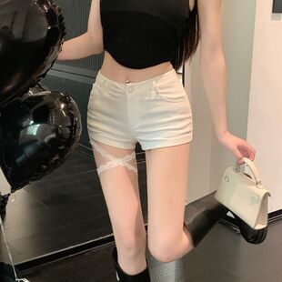 辣妹白色短裤女款夏季2025新款设计感小众高腰显瘦小个子紧身热裤