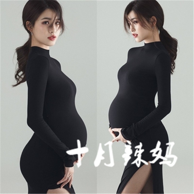 출산 사진 의류 커플 사진 사진 테마 블랙 심플 하이 엔드 감각 임신 엄마 큰 배 사진 예술 사진
