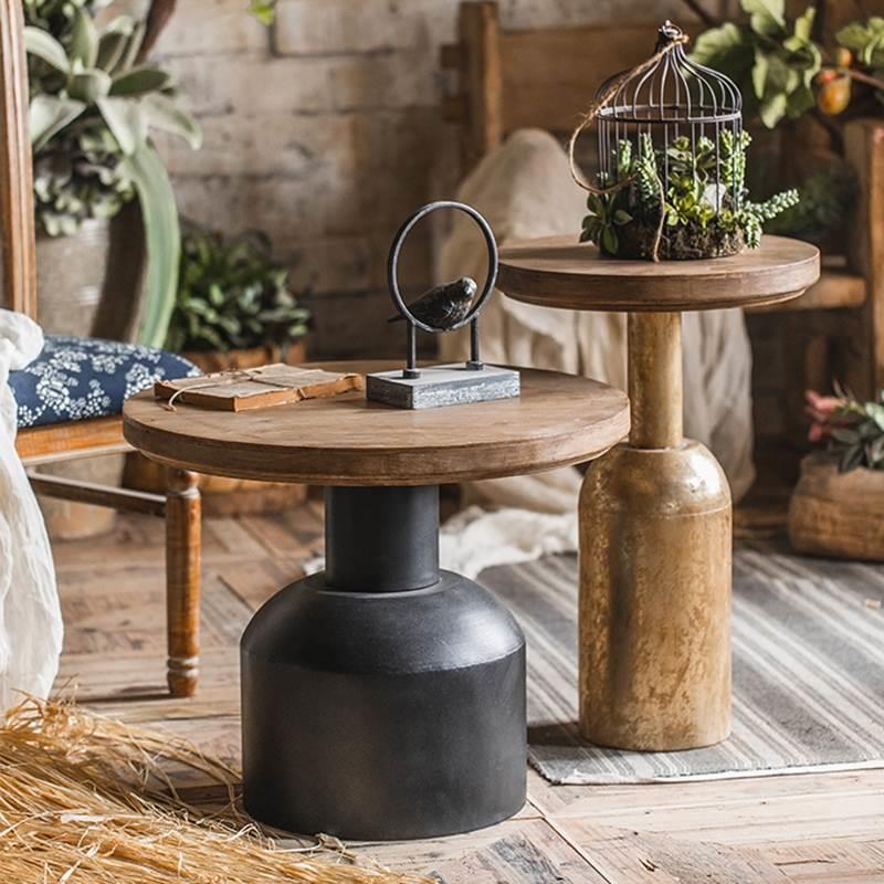 美式小茶几床头桌子复古做旧铁艺圆桌卧室艺术沙发边几小户型阳台