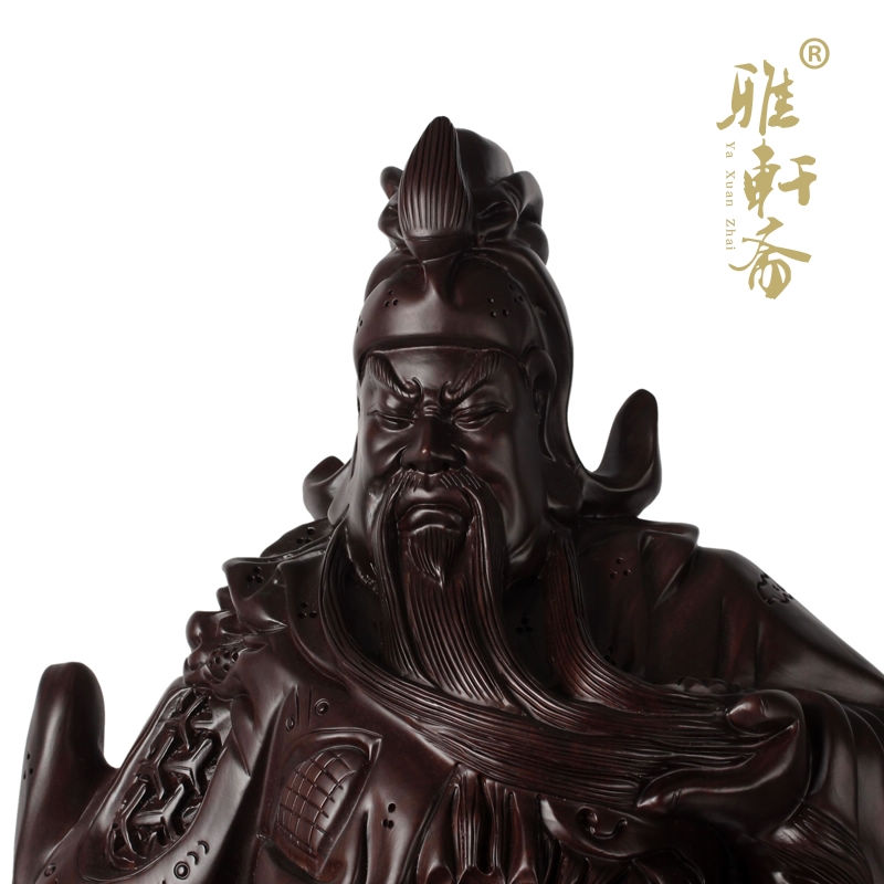 。红木雕刻横刀提关公 黑檀木摆件中号50刀 武财神爷佛像
