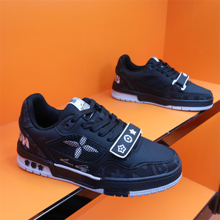 轻奢魔术贴板鞋男女黑色系带休闲运动鞋潮流百搭内增高学生情侣鞋