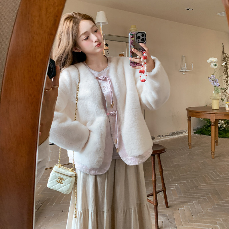 新中式毛绒绒皮草外套女冬季2025新款温柔减龄皮毛一体加厚保暖,女装皮草,浙宝095(原288A)