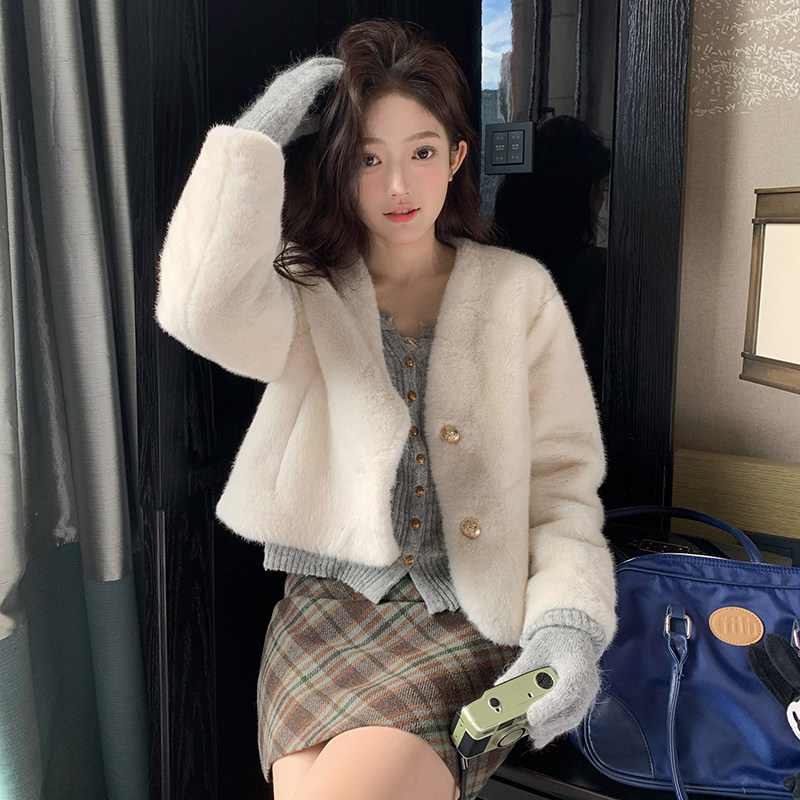 独特超好看小香风羊羔毛外套女秋冬高级感短款仿貂绒皮毛一体皮草,女装短外套,浙宝095(原288A)