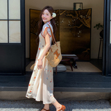 新中式国风拼接白色连衣裙女夏2025新款独特漂亮温柔风超好看长裙，女装连衣裙，浙宝095(原288A)