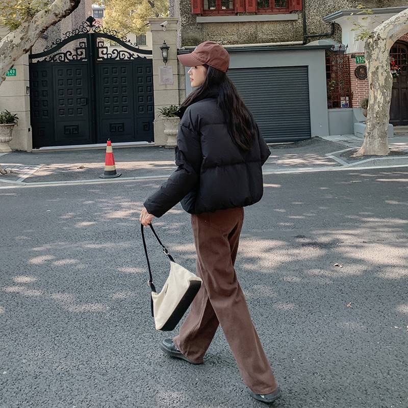 黑色百搭白鸭绒羽绒服外套女小个子冬季新款保暖减龄学院风面包服,女装羽绒服,浙宝095(原288A)