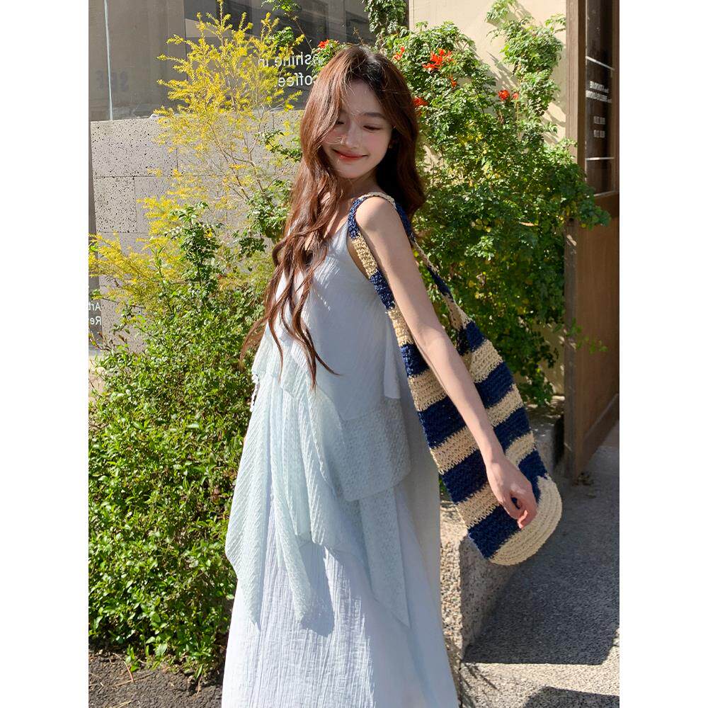 现货2025夏季新款层次感仙女裙蓝色连衣裙095-8183-P135-K198,女装连衣裙,浙宝095(原288A)