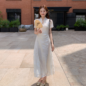 杨小卷 国风重工提花旗袍裙改良新中式连衣裙女收腰a字气质订婚裙图片