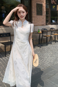杨小卷 国风重工提花旗袍裙改良新中式连衣裙女收腰a字气质订婚裙图片