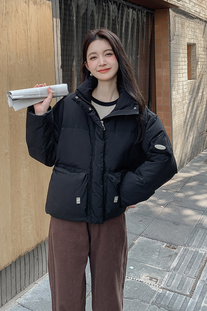黑色百搭白鸭绒羽绒服外套女小个子冬季新款保暖减龄学院风面包服,女装羽绒服,浙宝095(原288A)