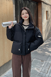 黑色百搭白鸭绒羽绒服外套女小个子冬季新款保暖减龄学院风面包服，女装羽绒服，浙宝095(原288A)