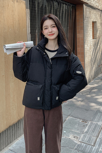 黑色百搭白鸭绒羽绒服外套女小个子冬季新款保暖减龄学院风面包服图片