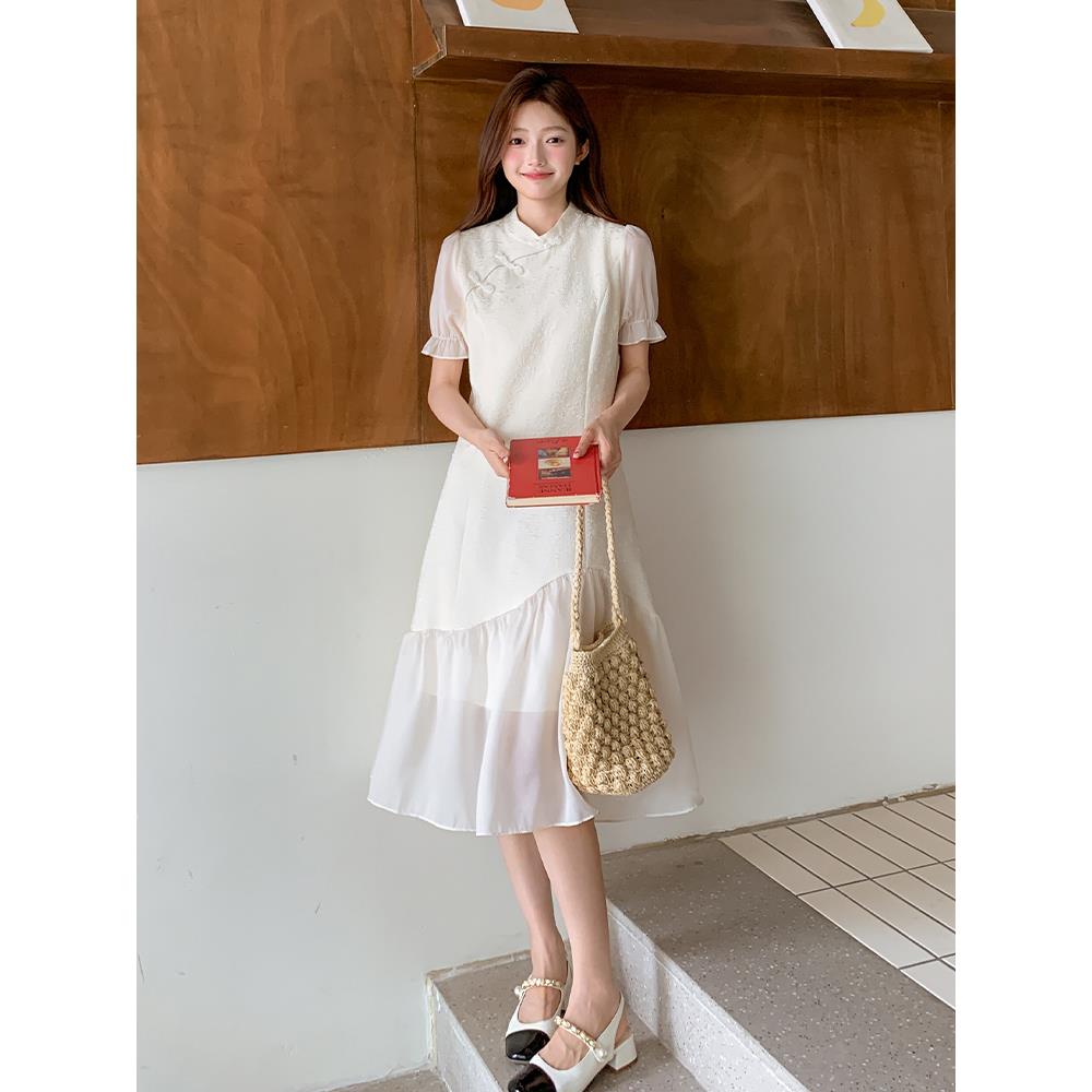 新中式国风盘扣连衣裙女2025夏季新款巨好看优雅气质假两件旗袍裙,女装汉服/婚纱/旗袍/礼服,浙宝095(原288A)