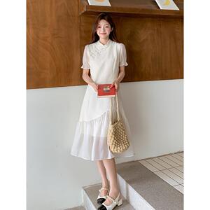 新中式国风盘扣连衣裙女2025夏季新款巨好看优雅气质假两件旗袍裙图片