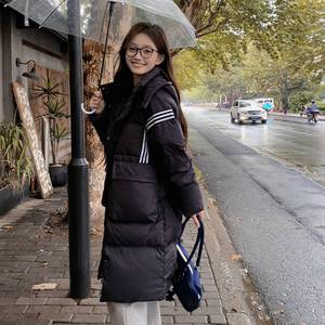 韩版学院风中长款白鸭绒外套女冬季新款小个子显瘦保暖加厚羽绒服图片
