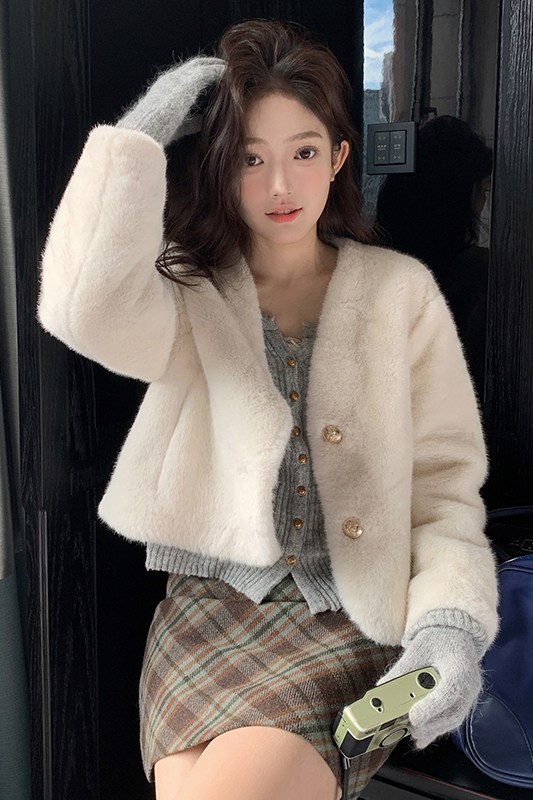 独特超好看小香风羊羔毛外套女秋冬高级感短款仿貂绒皮毛一体皮草,女装短外套,浙宝095(原288A)