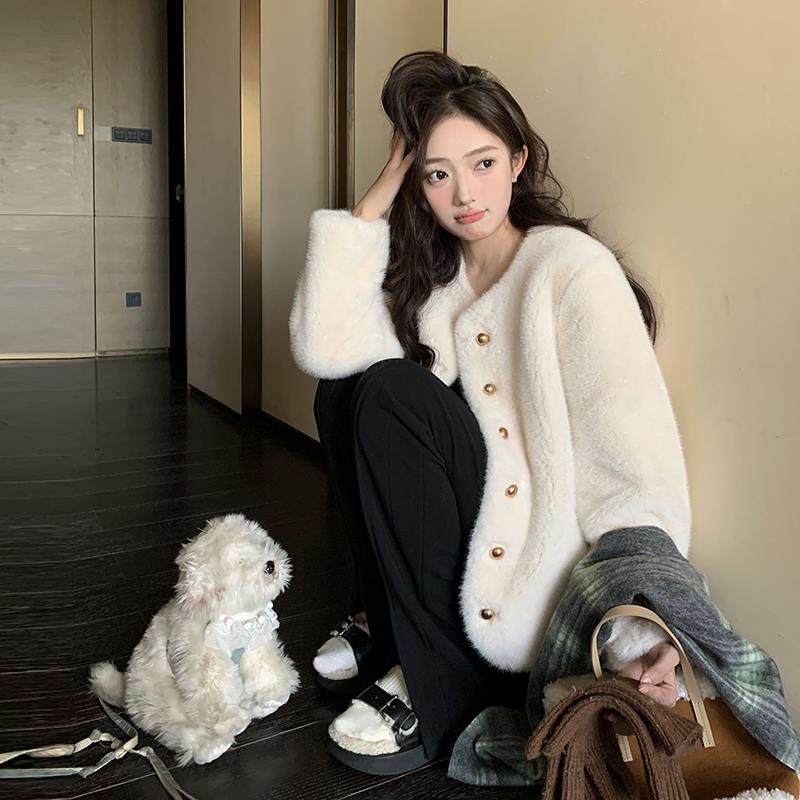 小香风仿水水貂绒短外套女秋冬仿羊羔毛绒上衣爆款气质流行加厚，女装短外套，浙宝095(原288A)