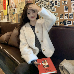 现货2024秋冬新款仿皮草短款皮毛一体毛绒外套095-9122-P135-K218,女装短外套,浙宝095(原288A)