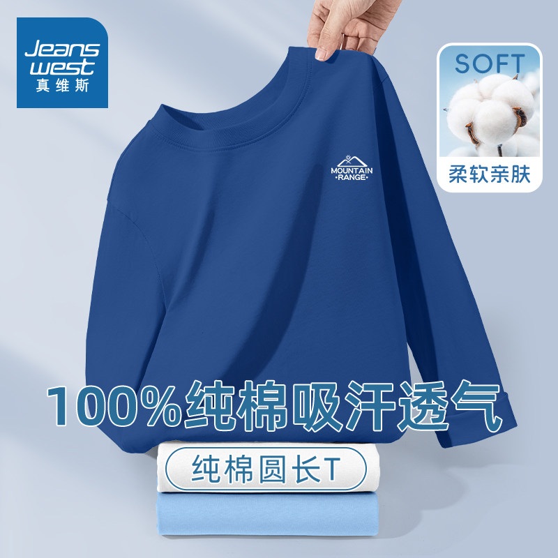 真维斯童装男童衣服青少年时髦纯棉体恤衫男孩休闲长袖儿童T恤秋