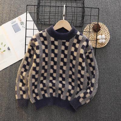 男童水貂绒毛衣秋冬圆领针织衫