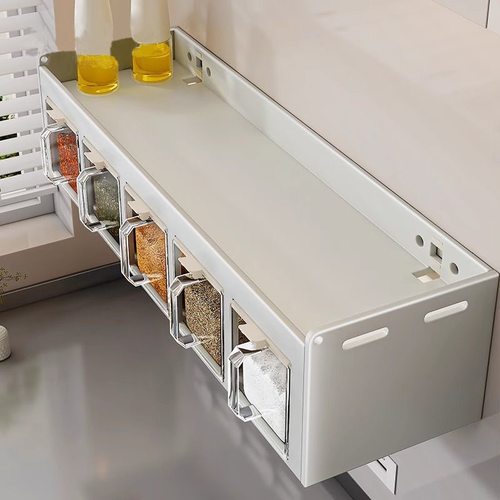 不锈钢厨房置物架免打孔上墙调味架壁挂调味料收纳盒多功能收纳架