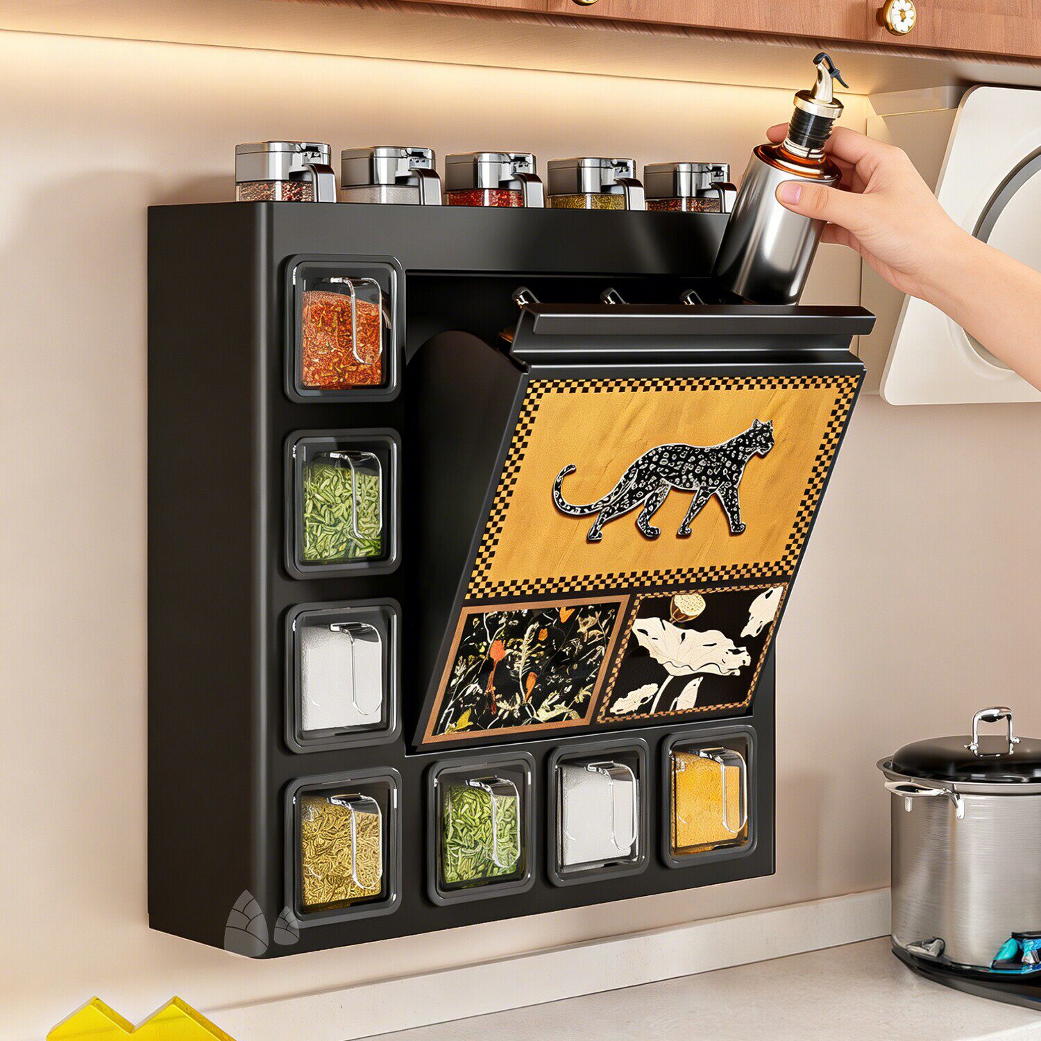 厨房调料架极窄边柜置物架壁挂式家用台面调味品带门防尘台面橱柜