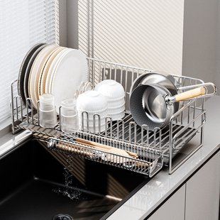 304不锈钢碗碟沥水架免安装厨房碗筷盘子收纳架多功能台面沥水篮
