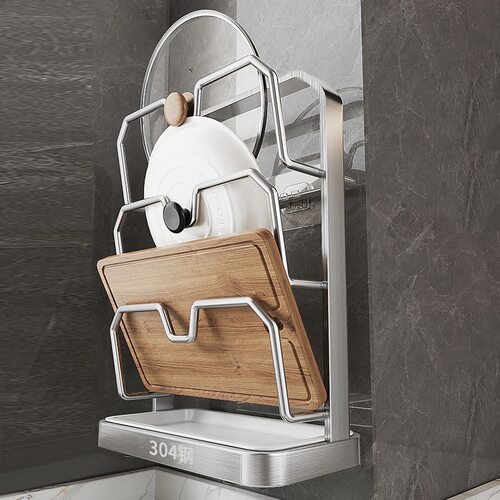 304不锈钢锅盖架免打孔壁挂式厨房置物架多层案板砧板菜板放置架 - 封面