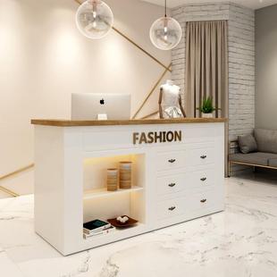 北欧实木女装店u型收银台个性创意吧台美容院公司接待前台桌子