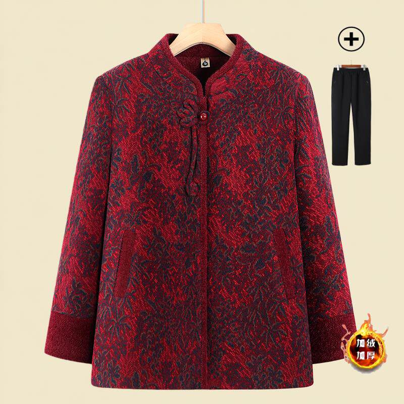 加绒加厚棉服女中老年人棉衣妈妈保暖棉袄60岁70老人奶奶冬装外套