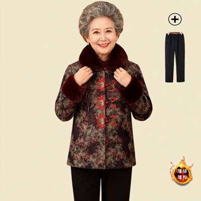 奶奶棉服加绒加厚中老年人冬装女妈妈保暖棉衣老人棉袄老太太外套