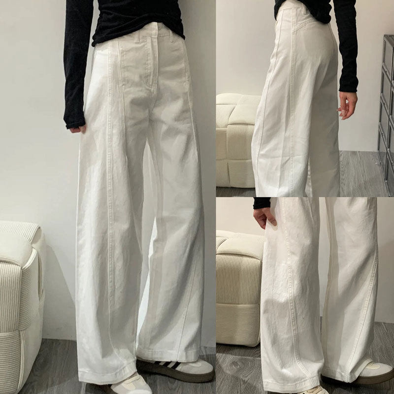 2026春季新款白色弯刀阔腿牛仔裤女高腰显瘦直筒裤修身显身材