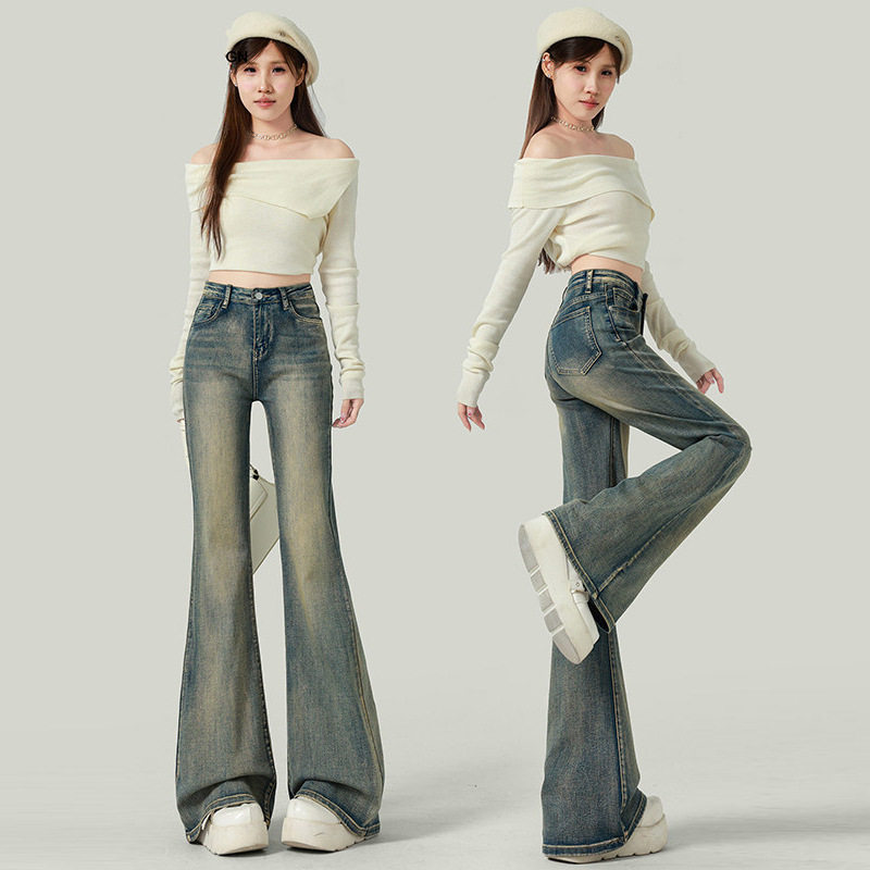 美式辣妹低腰微喇叭牛仔裤女春夏季2026新款胖mm修身显瘦阔腿裤子