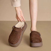 2025新款 加绒厚底保暖外穿包头半拖鞋 雪地靴女冬季 皮毛一体博肯鞋