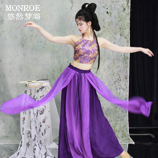 悠然梦璐古典舞演出服女飘逸纱衣中国舞练功服紫色挂脖上衣舞蹈服