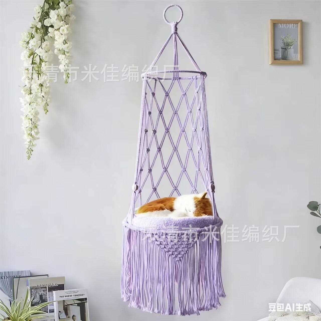 新款直销猫吊床波西米亚手工编织猫笼子吊篮飘窗悬挂猫窝猫摇篮
