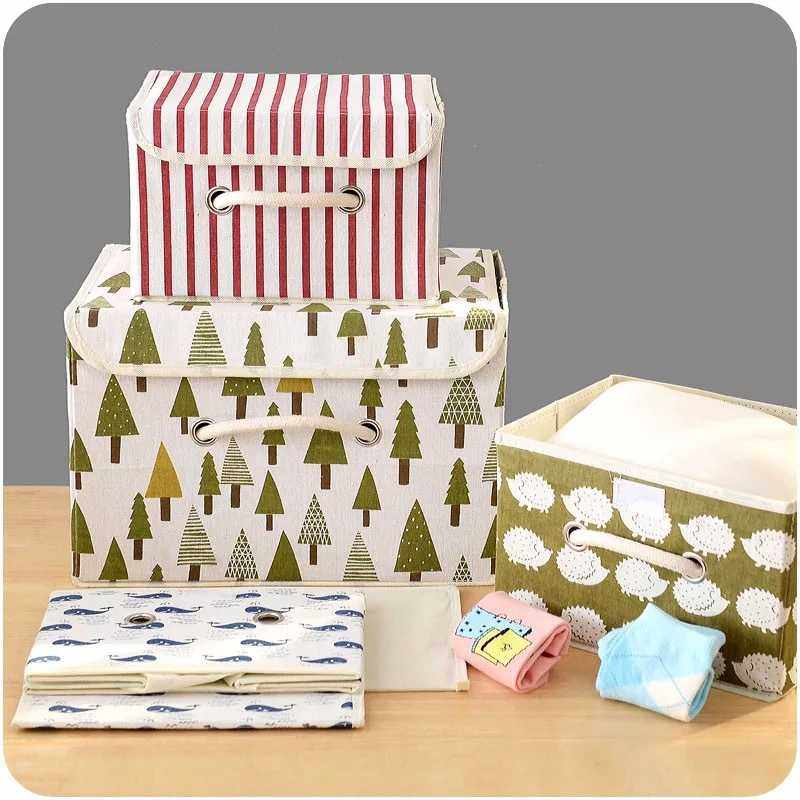 新款直销棉麻印花收纳盒大号小号棉布收纳箱整理盒带盖收纳盒棉绳,收纳整理,收纳筐,淘宝优惠券,粉丝福利购,淘宝优惠卷