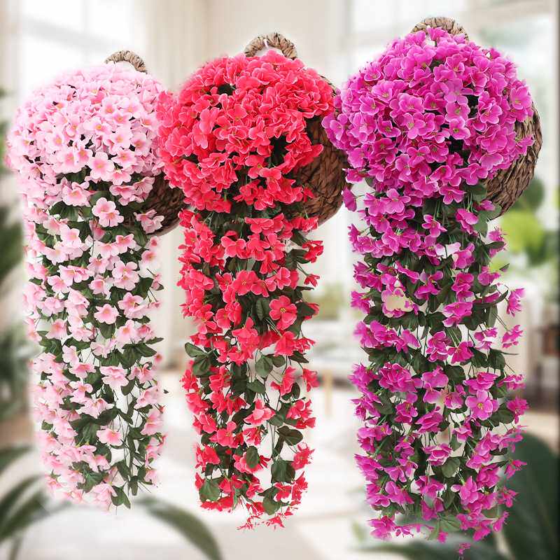 新款直销仿真紫罗兰壁挂吊兰大绣球假花塑料花绢花花藤藤条阳台婚