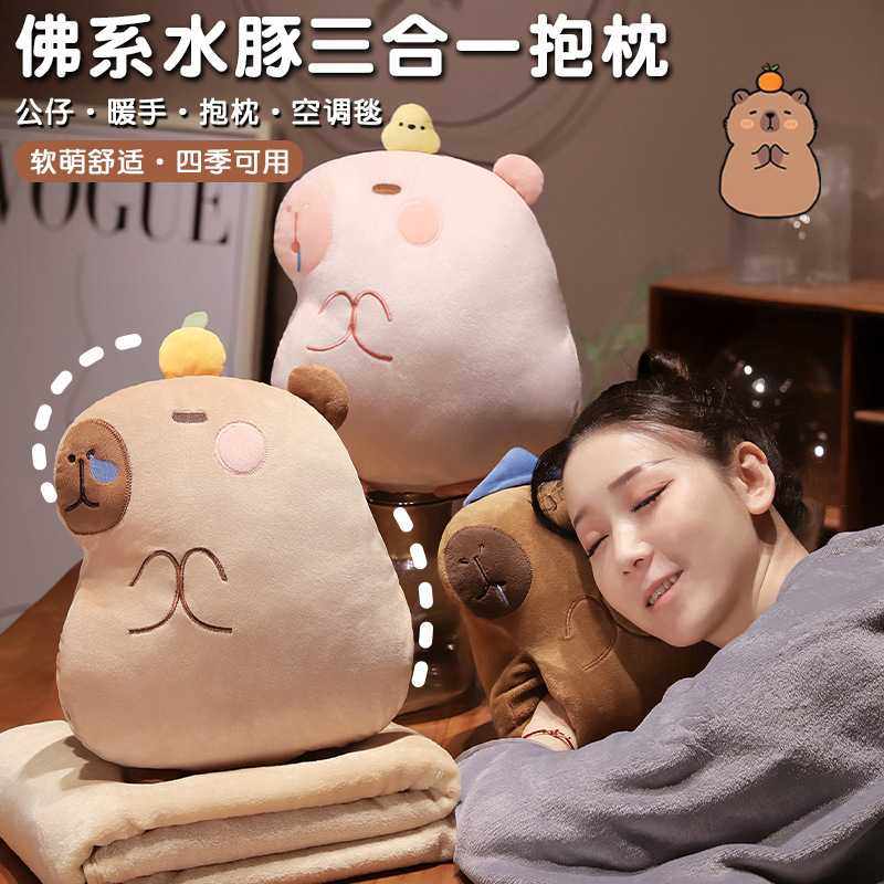 新款直销卡皮巴拉卡通抱枕两用毯子可插手办公室靠垫抱枕被二合一,居家布艺,抱枕被,淘宝优惠券,粉丝福利购,淘宝优惠卷