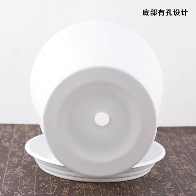 新款直销加厚加高塑料花盆 花盆仿陶瓷圆形树脂螺纹盆 横纹桶