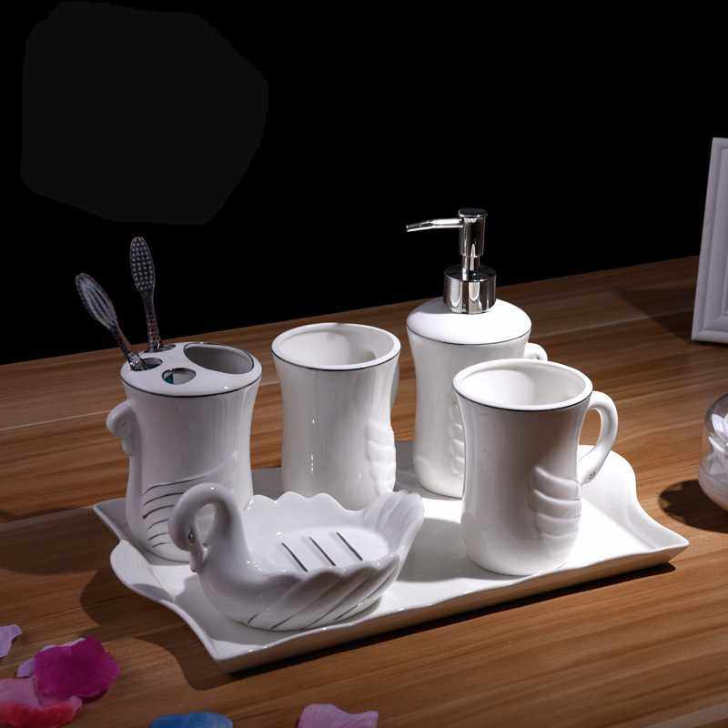 新款直销欧式简约陶瓷卫浴五件套 卫生间浴室用品套件牙具漱口杯