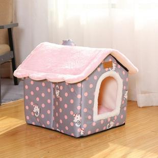 直销狗窝房子型冬天保暖小型犬泰迪四季 新款 通用可拆洗狗屋猫窝床
