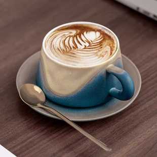 新款直销见山咖啡杯杯碟套装陶瓷杯子高级轻奢拿铁咖啡杯送同事男