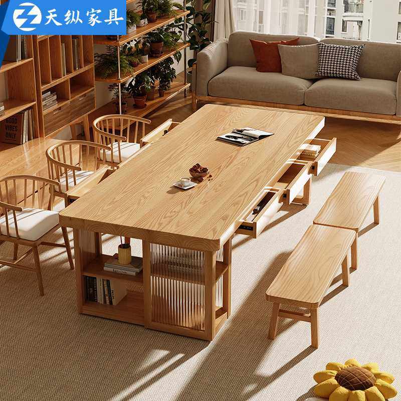 新款直销天纵白蜡木书桌书架一体客厅学习桌带抽屉家用长条桌实木,住宅家具,书桌,淘宝优惠券,粉丝福利购,淘宝优惠卷