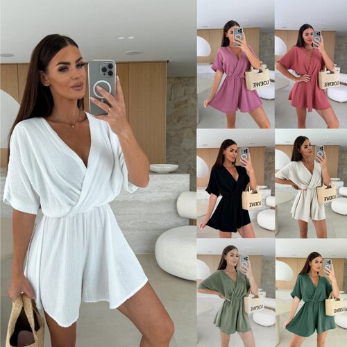Solid color V-neck short sleeved dress 女士纯色V领短袖连衣裙