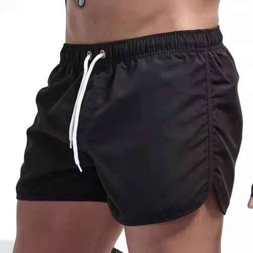 Solid color elastic waist loose shorts男士纯色松紧带系带短裤