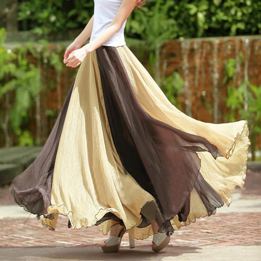 oose Skirt Flowing Color Matching Bohemian Skirts Jupe Femme