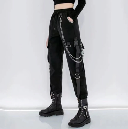 Women's loose straight chain with black pants黑色宽松直筒裤