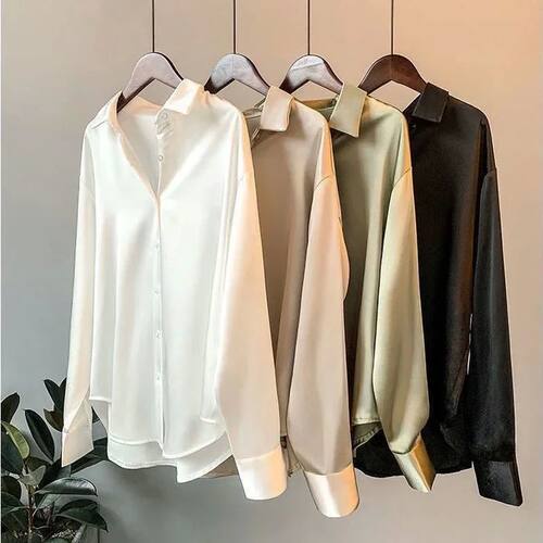 Women's loose collared long sleeved shirt 翻领宽松长袖衬衫女