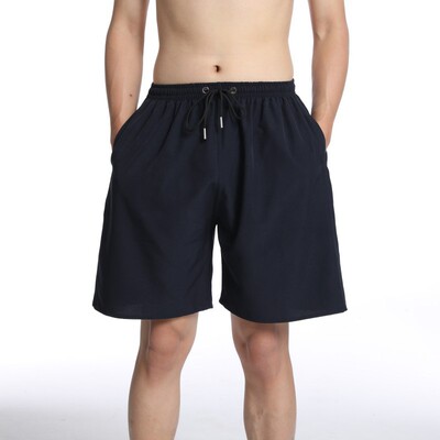 Solid color elastic waist loose shorts男士纯色松紧腰系带短裤