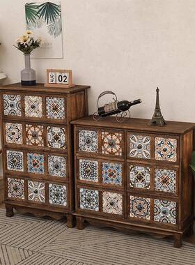 复古斗柜置实木储物柜彩绘柜子床柜头小型多层73255收纳客厅物抽